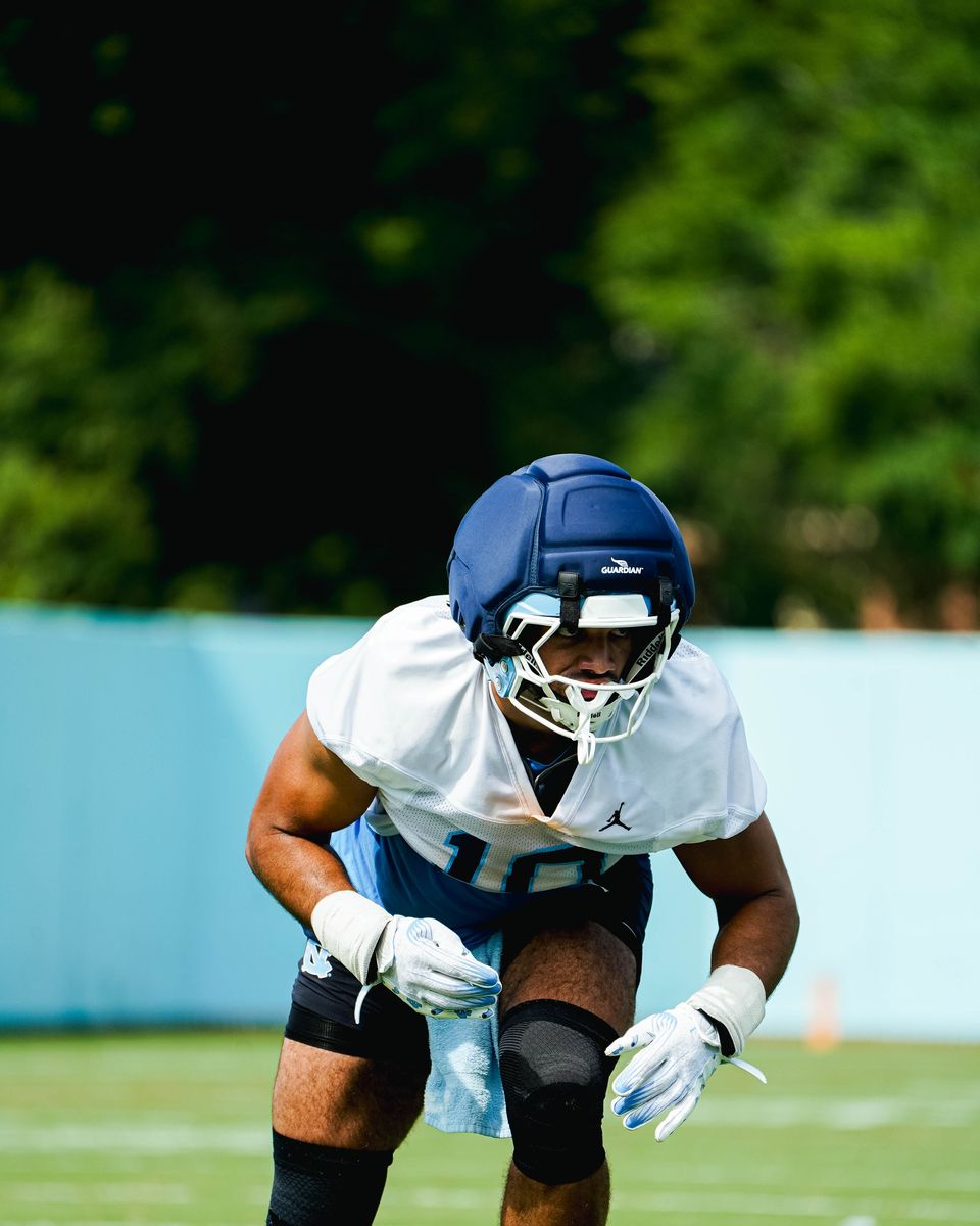 Pryce Yates in a ready stance at North Carolina practice